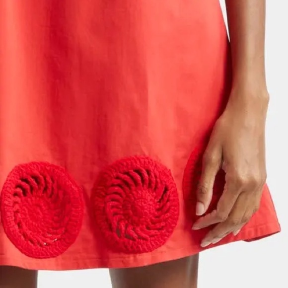 New Elexiay Kogi Crochet Embellished A Line Mini Dress Square Neck Red Sz S - Picture 3 of 16
